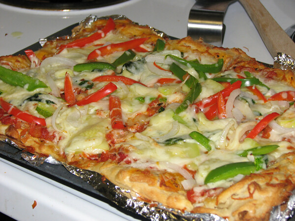 Fresh pizza with melted cheese and premium toppings